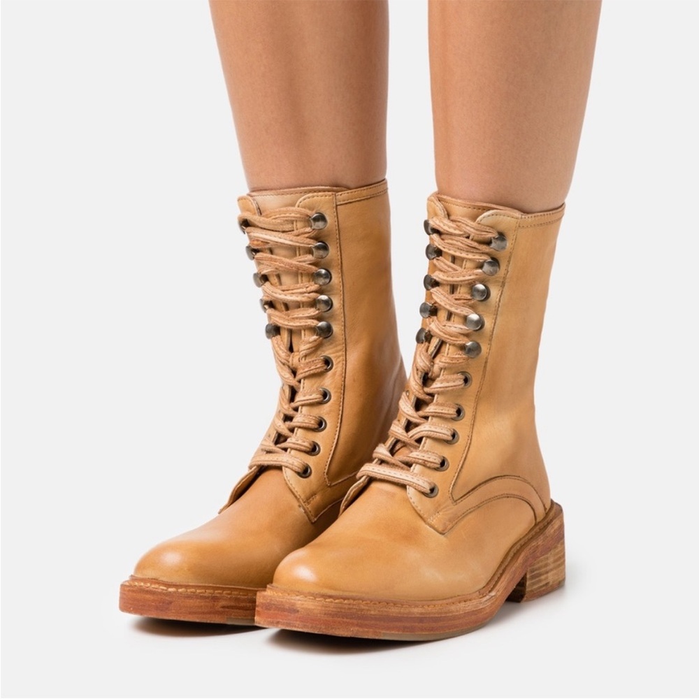 Free People Santa Fe Lace Up Moto Boho boot in Light Honey Size 37 Womens 6.5/ 7